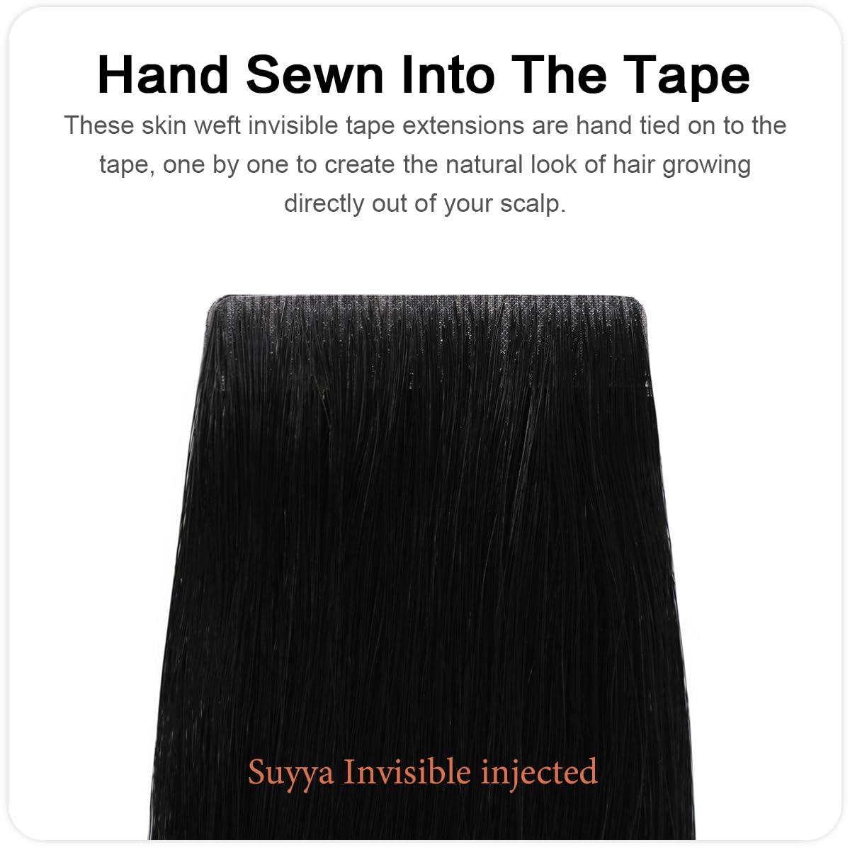 Suyya Invisible Tape In Hair Extensions Human Hair Jet Black Seamless Injected Hand-Tied Pro Quality Virgin Human Hair 20Pcs 40G