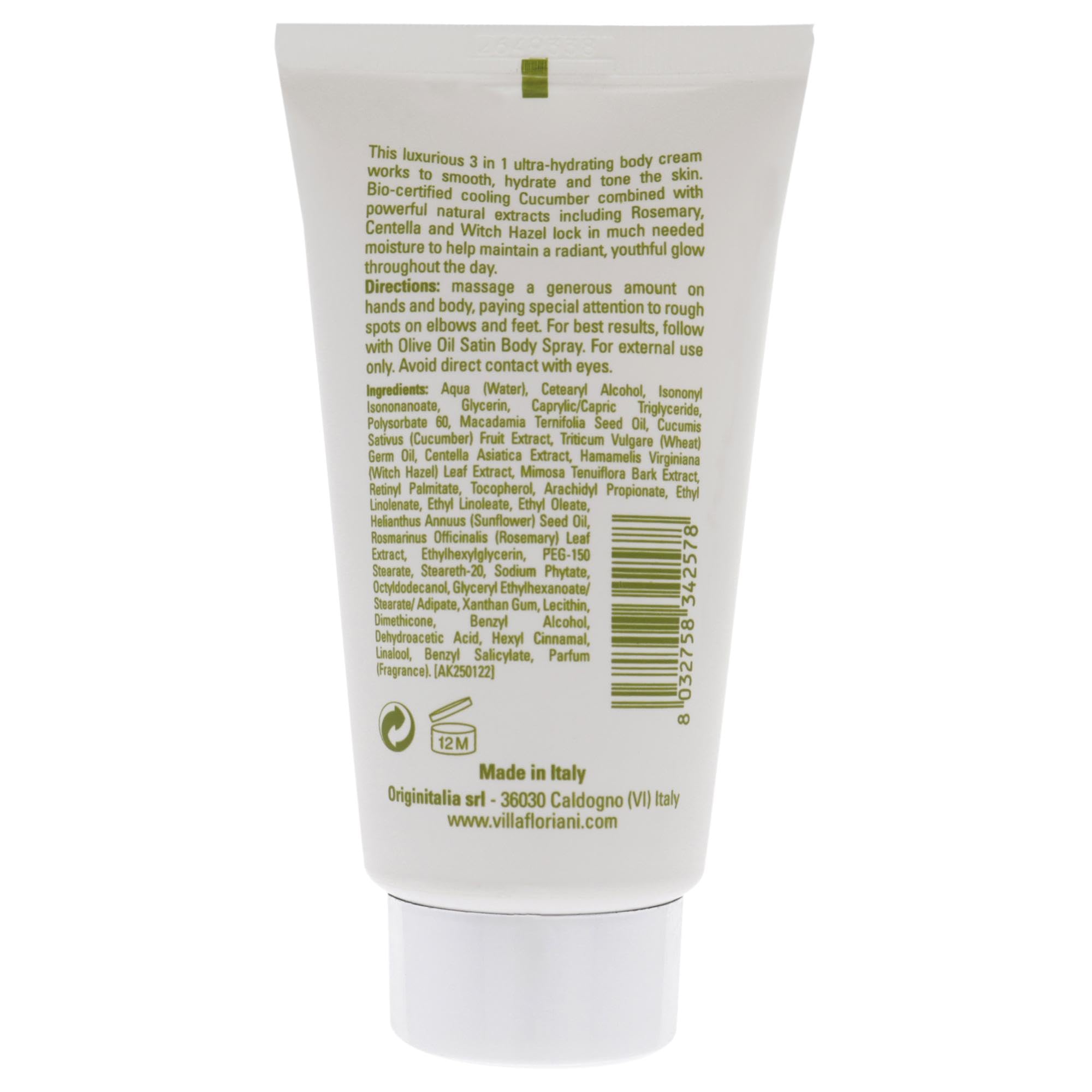 Villa Floriani Ultra Hydrating Cucumber Body Cream Women Body Cream 2.53 Oz