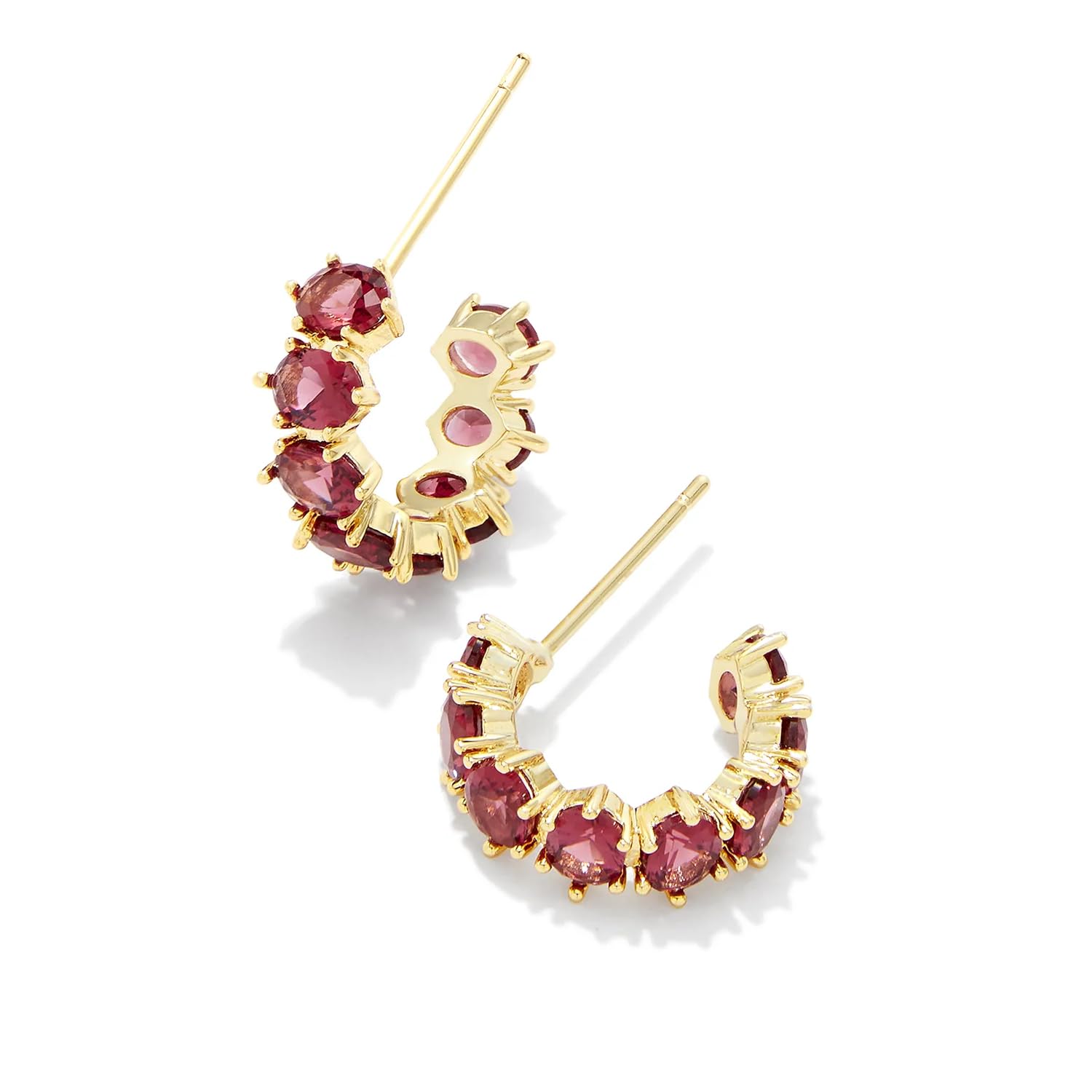 Kendra Scott Cailin 14k Gold-Plated Brass Crystal Huggie Earrings in Red Crystal, Fashion Jewelry For Women