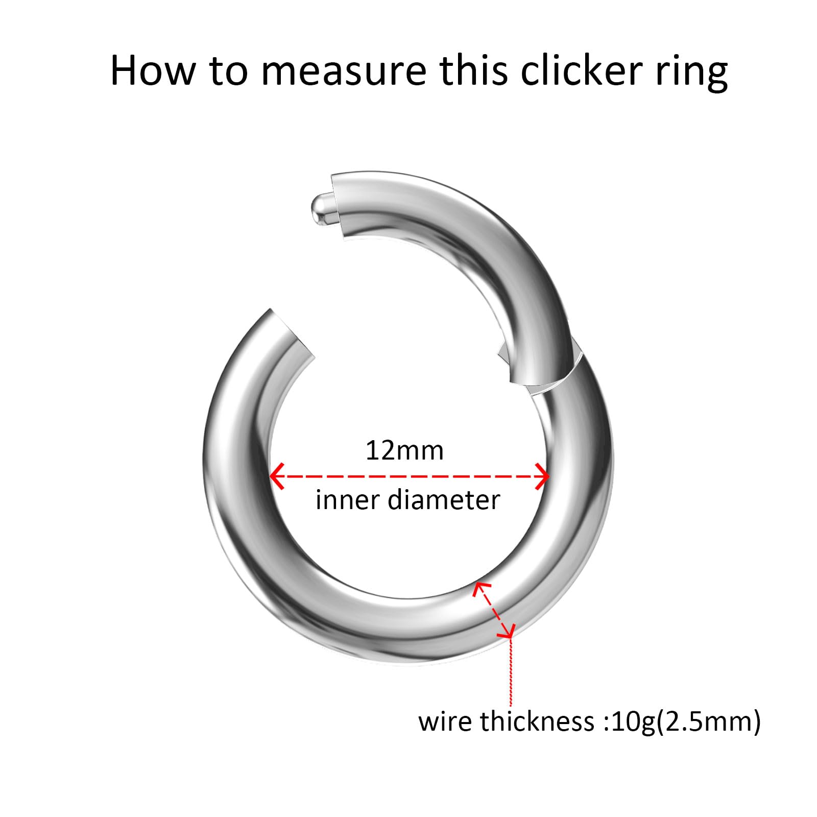 NewkeepsR 10G 12mm(1/2 inch) Large Gauge 316L Surgical Steel Septum Hinged Clicker Segment Orbital Conch Rings