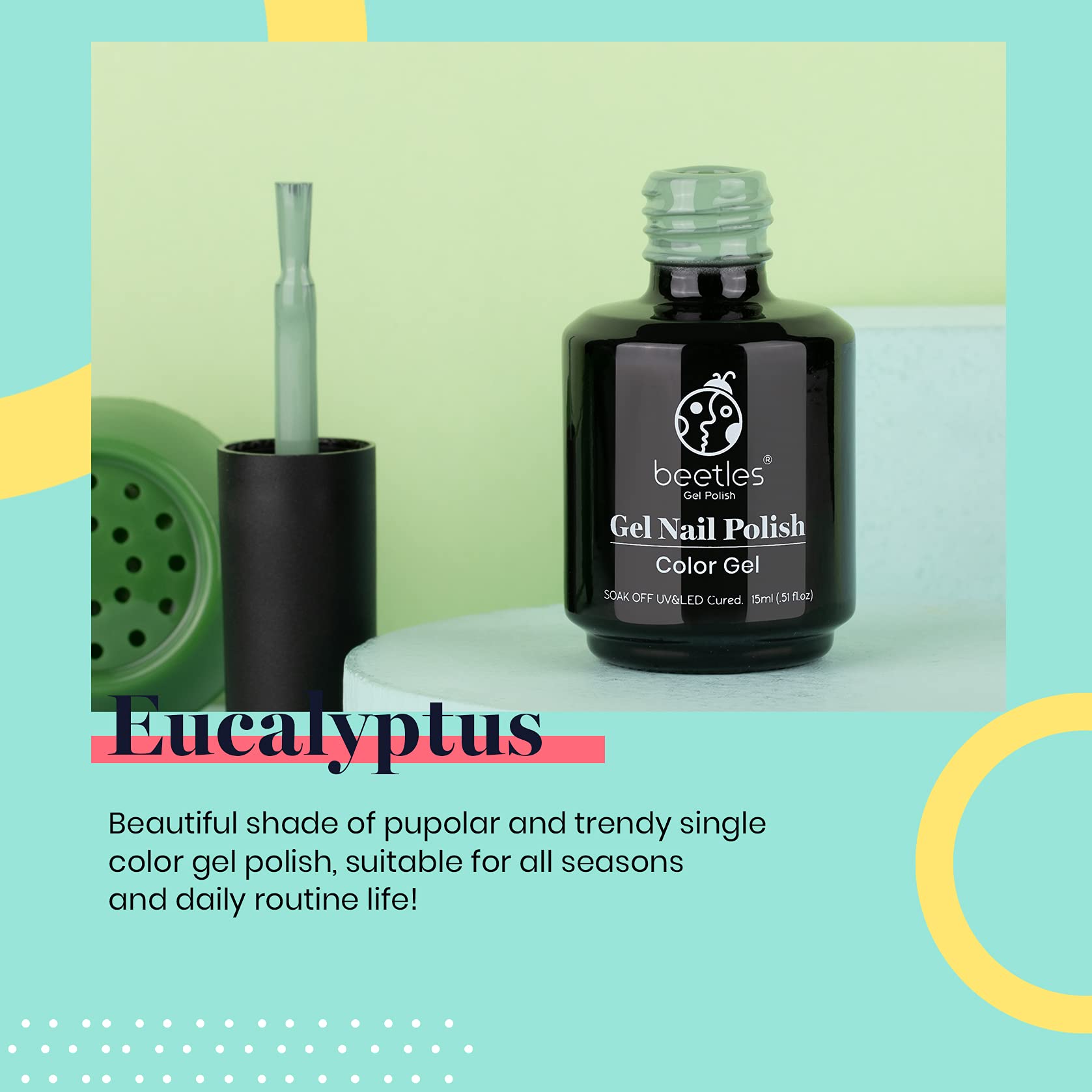 Beetles Gel Nail Polish Eucalyptus Pastel Green Nail Polish, 15Ml Emerald Olive Sage Green Gel Polish, Soak Off U V Led Nail Lam