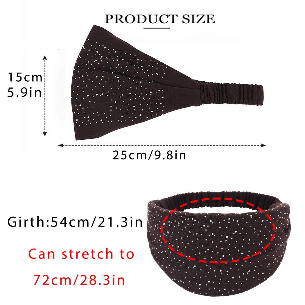 Cakure Crystal Wide Headbands Rhinestone Head Bands Black Turban Headband Elastic African Head Wraps Sport Hair Bands For Women