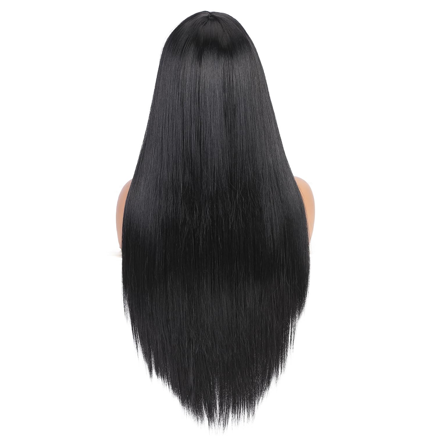 Wiger Long Black Wigs With Bangs Straight Black Hair Dye Wig For Women Long Bangs Wig Full Black Cosplay Wig For Girls Synthetic