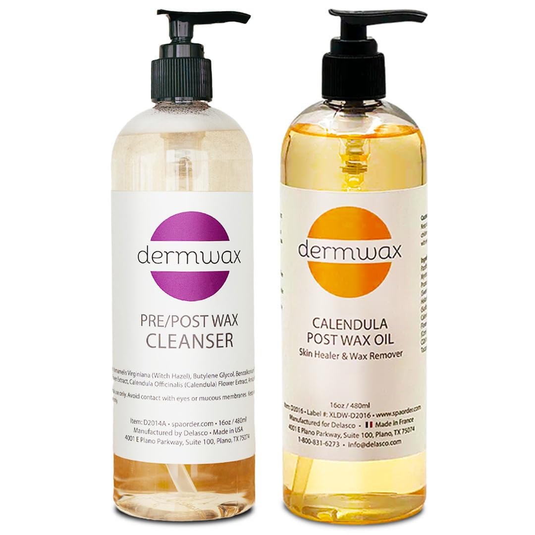 Dermwax Pre & Post Wax Care Kit, Cleanser & Calendula Oil, 2Piece Set