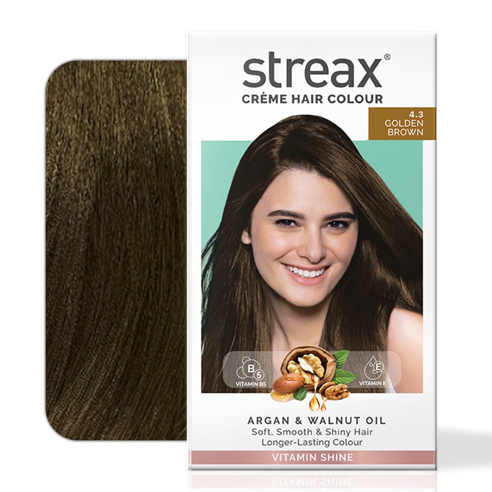 Streax Cream Hair Colour For Women & Men With 100% Grey Coverage & No Ammonia - 4.3 Golden Brown (80G+60Ml)
