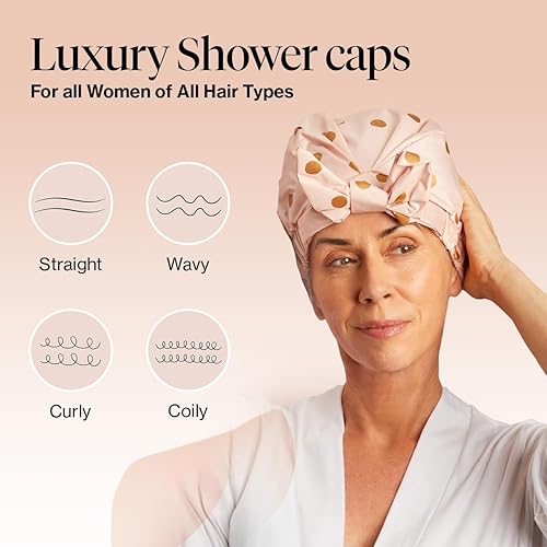 Kitsch Luxury Shower Cap For Women Waterproof - Reusable Shower Cap  Hair Cap For Shower  Holiday Gift  Waterproof Hair Shower C