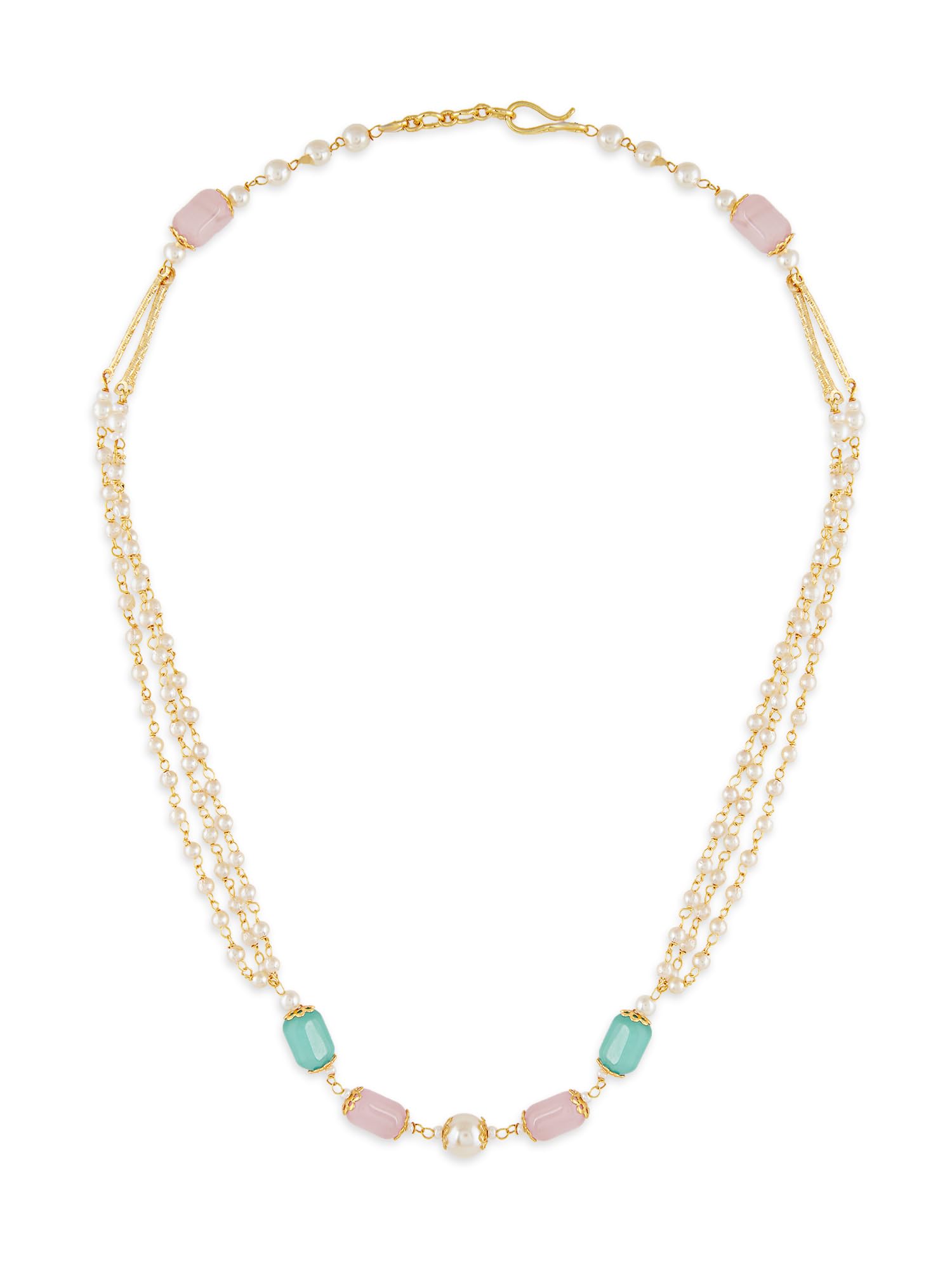 Zaveri Pearls Pink Green Beads & Pearls Multistrand Fusion Wear Necklace For WomenZpfk19077