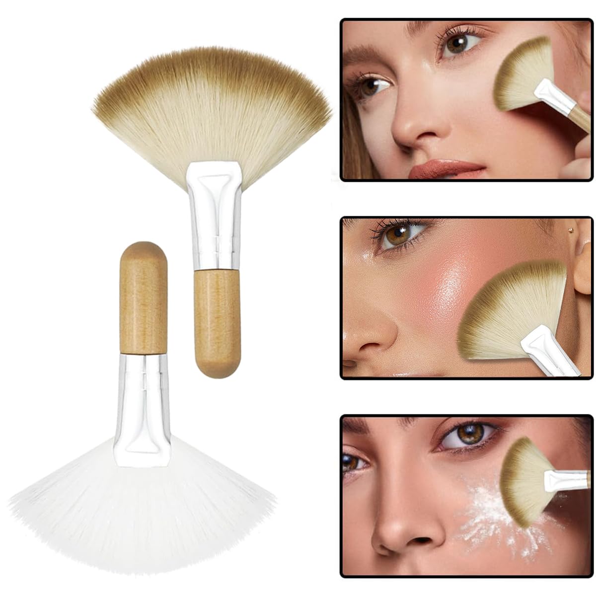4 Pack Fan Brushes For Women Face Soft Bristle Highlighting Brush Facial Applicator Brushes With Handle Face Makeup Tools (Style