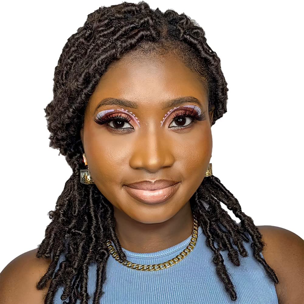 Niseyo 14 Inch Butterfly Locs Crochet Hair 6 Packs Pre Looped Handmade Brown Distressed Faux Locs Crochet Braids (4#)