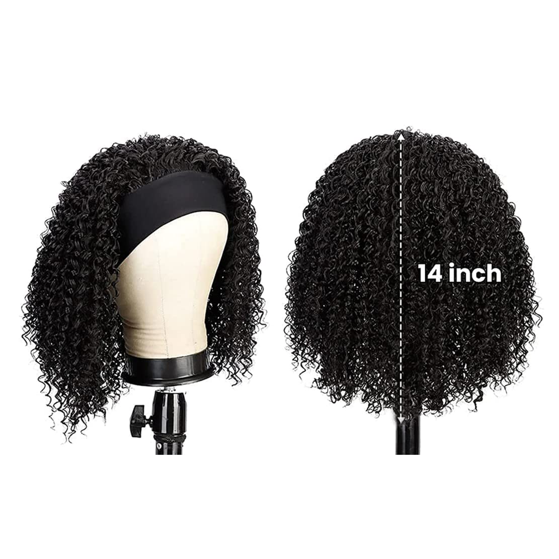 Rebasar Deep Wave Headband Wig Human Hair Curly Headband Wigs for Black Women Human Hair Glueless None Lace Front Wig 14 Inch Br