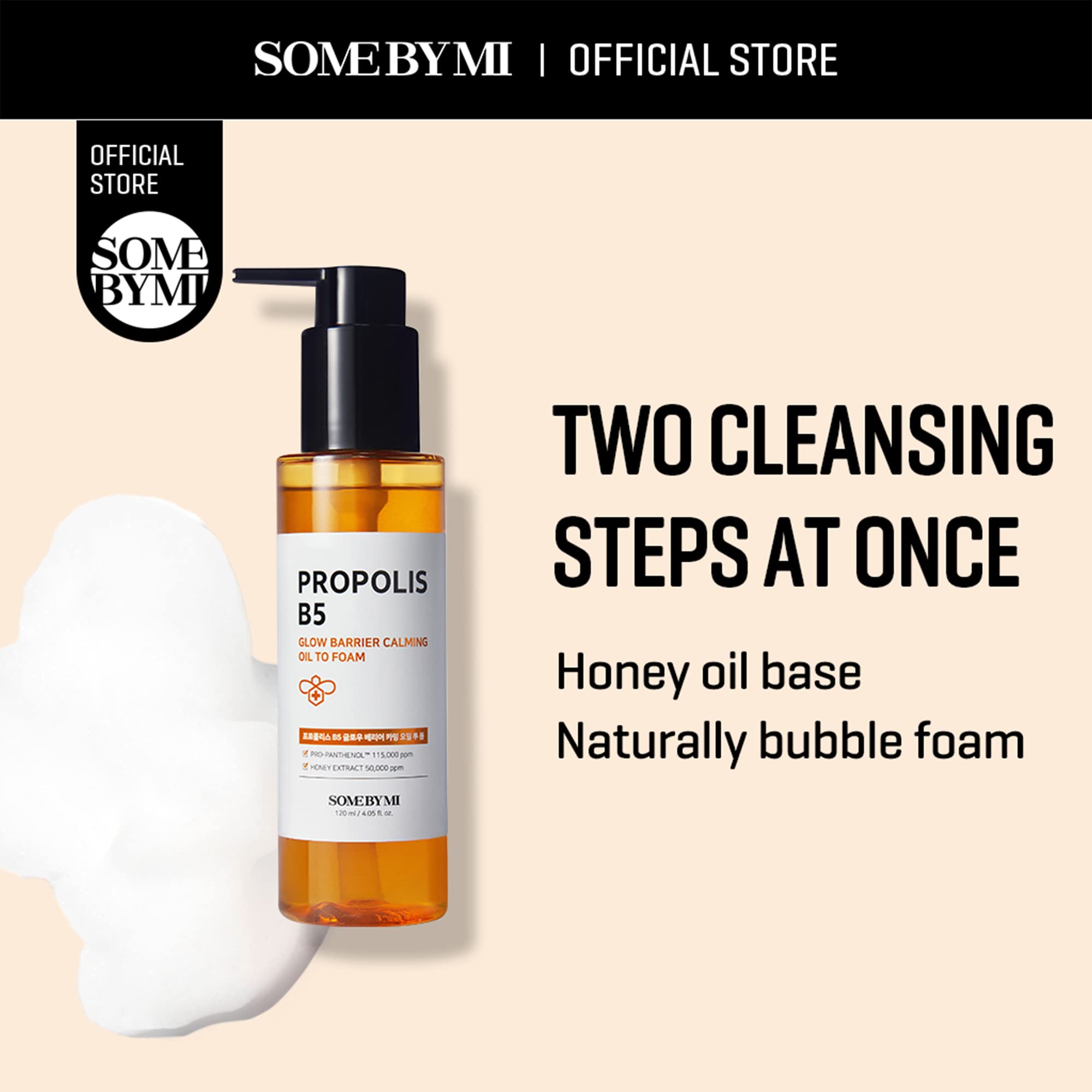 SOME BY MI Propolis B5 Glow Barrier Calming Oil To Foam - 4.05Oz, 120ml - Daily Face Korean Cleansing Oil and Foam Made from Pan