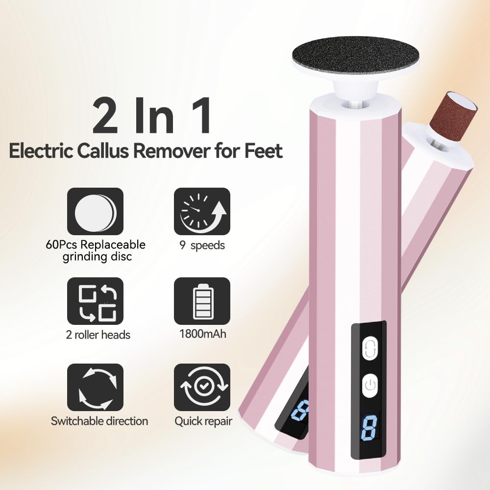 Callus Remover for Feet,Electric Foot Callus Remover with 80pcs Sandpaper Discs, 9 Speeds Pedicure Tools for Feet, Replacement S