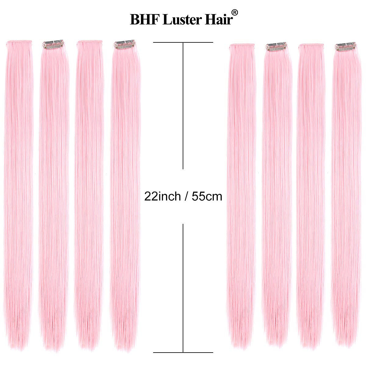 BHF Light pink Hair Extensions Clip ins - 22'' 10pcs Straight Colored Hairpieces for Kids Girls Highlights