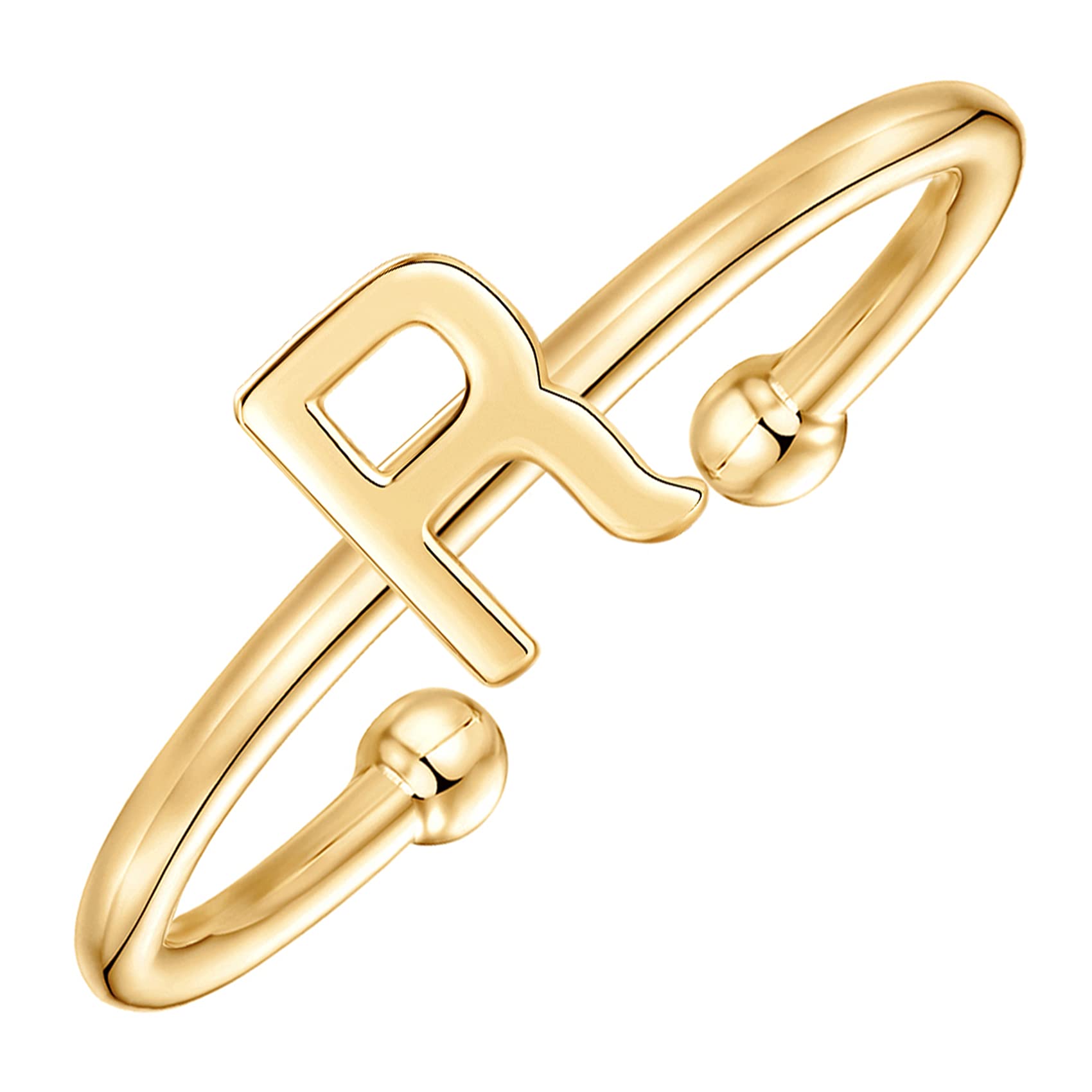 PAVOI 14K Yellow Gold Plated Initial Adjustable Ring - Women 's Initial Ring - R Initial