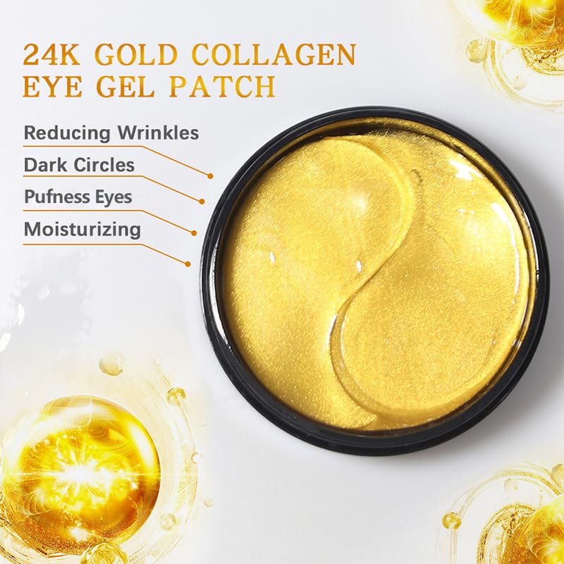 LIYALAN 24K Gold Under Eye Patches for Dark Circles and Puffiness Eye Mask Skin Care Products for Puffy Eyes Beauty for Women 60