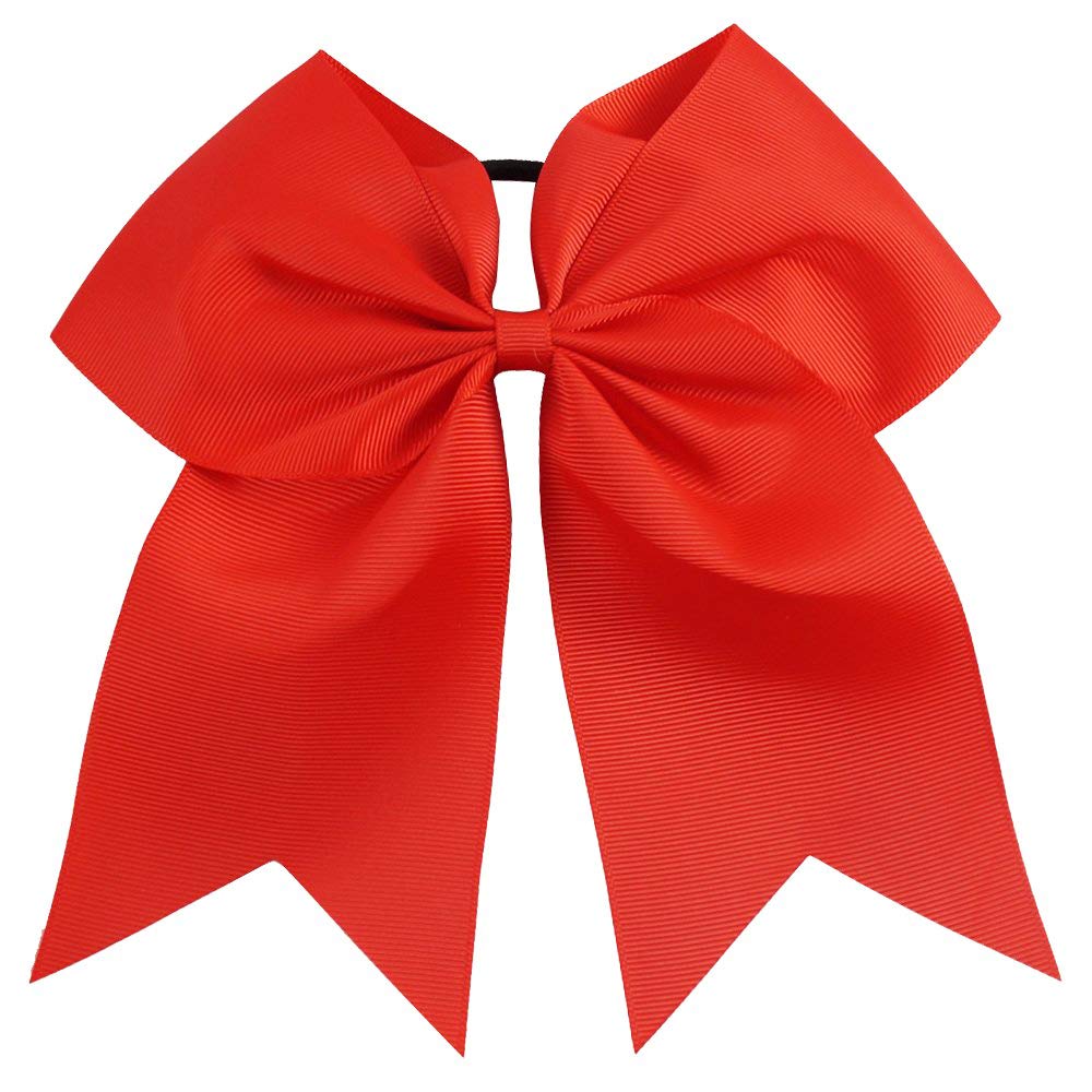 16Pcs 8 Large Cheer Hair Bows Ponytail Holder Elastic Band Handmade For Cheerleading Teen Girls College Sports (16 Pcs) (Red)