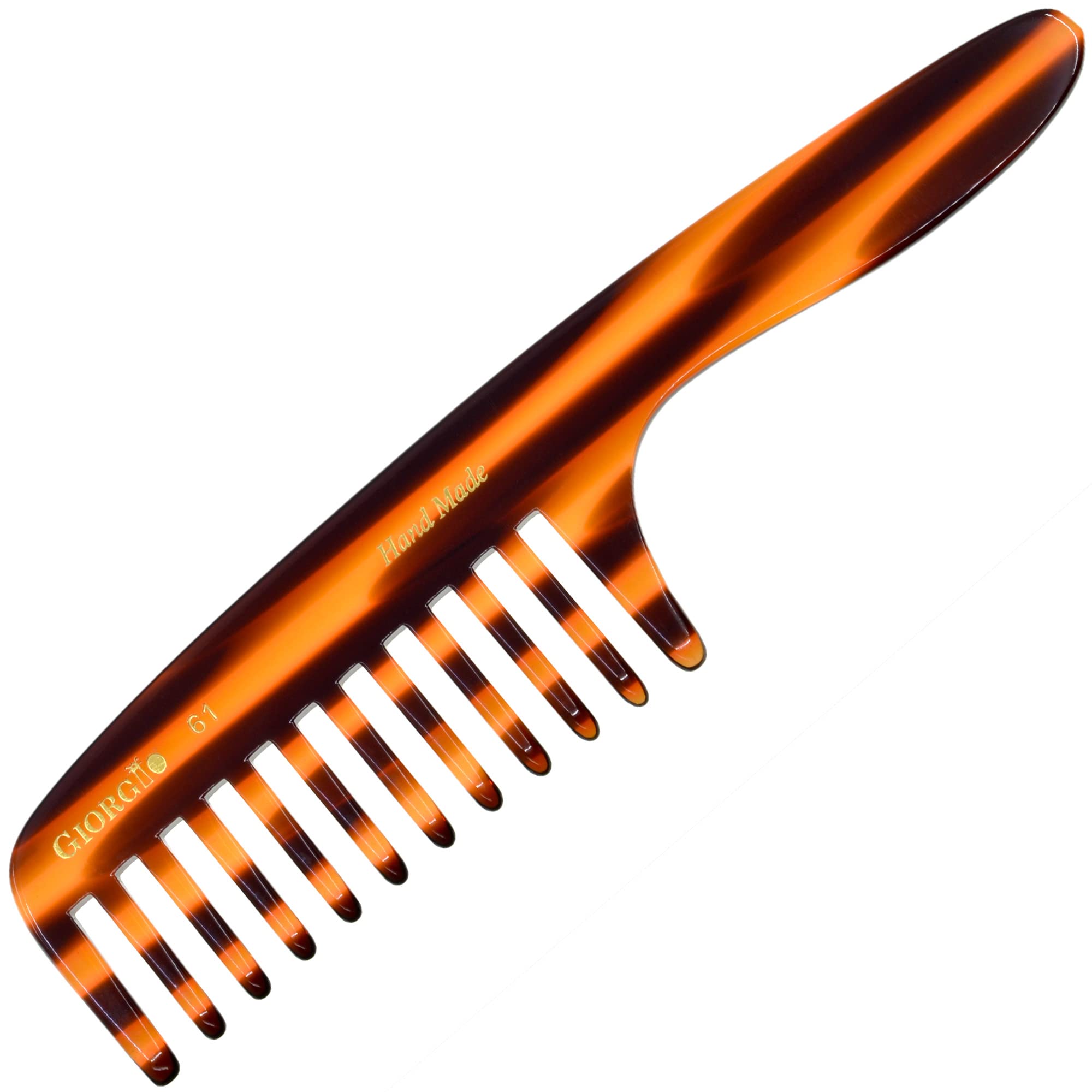 Giorgio G61 Extra Wide Tooth Detangler Comb  Large Teeth for Long, Thick, Wavy or Curly Hair. Handmade SawCut and Hand Polishe