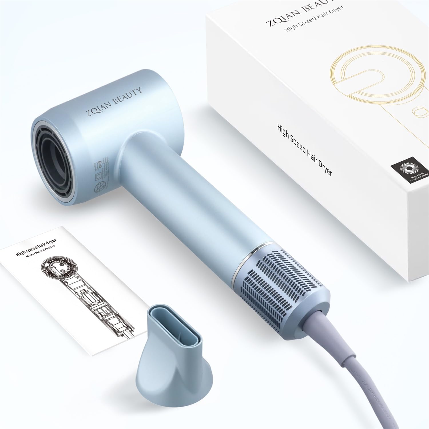 Zqian Beauty Hair Dryer, High-Speed Blow Dryer With 110,000 Rpm Brushless Motor, 200 Million Negative Ionic Hair Dryer, Fast Dry