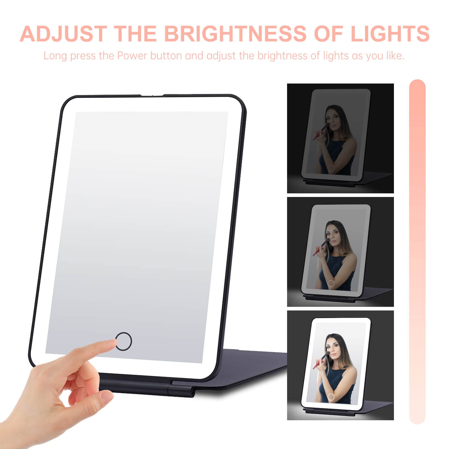 Led Foldable Travel Makeup Mirror - 5X7 Inches 3 Colors Light Modes Usb Rechargeable Touch Screen, Portable Tabletop Cosmetic Mi