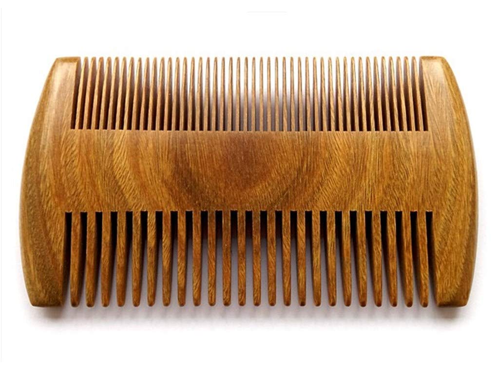 Myhsmooth Green Sandalwood Beard Comb, 4 Long Two Sides, Handmade Natural No Static Comb with Aromatic Scent for Long and Short 