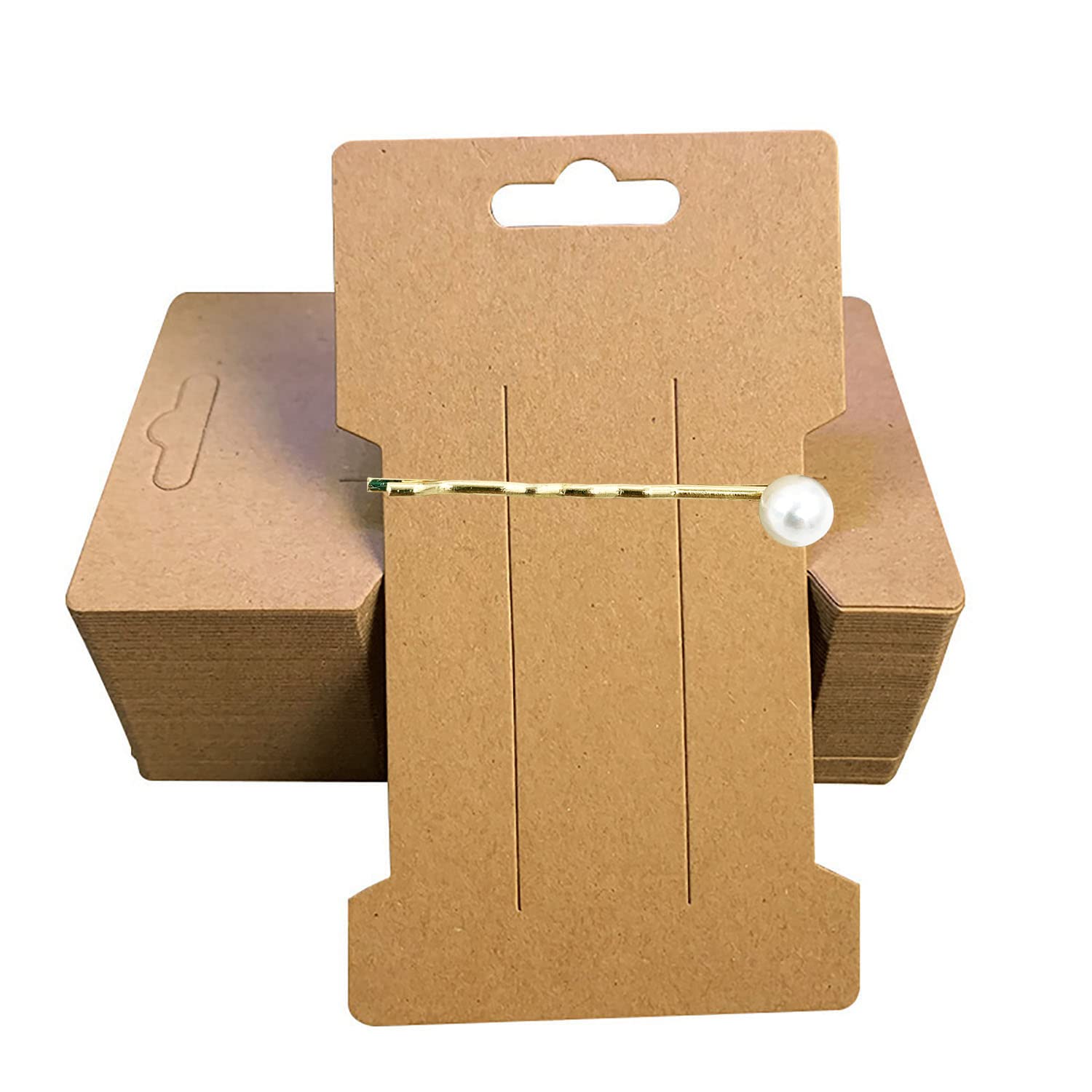 Doromy 100 Packs Hair Clip Display Cards Rectangular Hair Barrettes Jewelry Display Holder Brown Kraft Paper Cards Hair Bow Hold