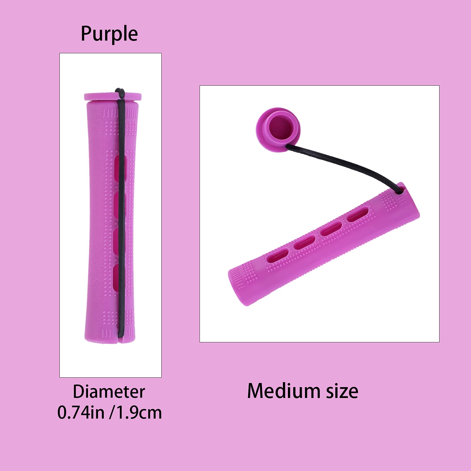 RJMBMUP Perm Rods for Natural Hair - 60 Medium Purple Plastic Hair Rollers, 0.74 Inch - Perfect for Long & Short Hair Styling