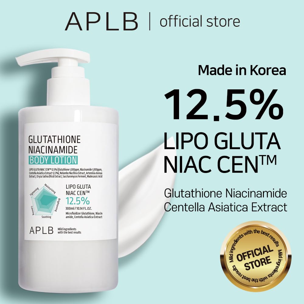 Aplb Glutathione Niacinamide Body Lotion | Lipo Gluta Niac Cen 12.5% 10.14 Fl.Oz/Korean Skincare, Long Lasting Hydration, Revita