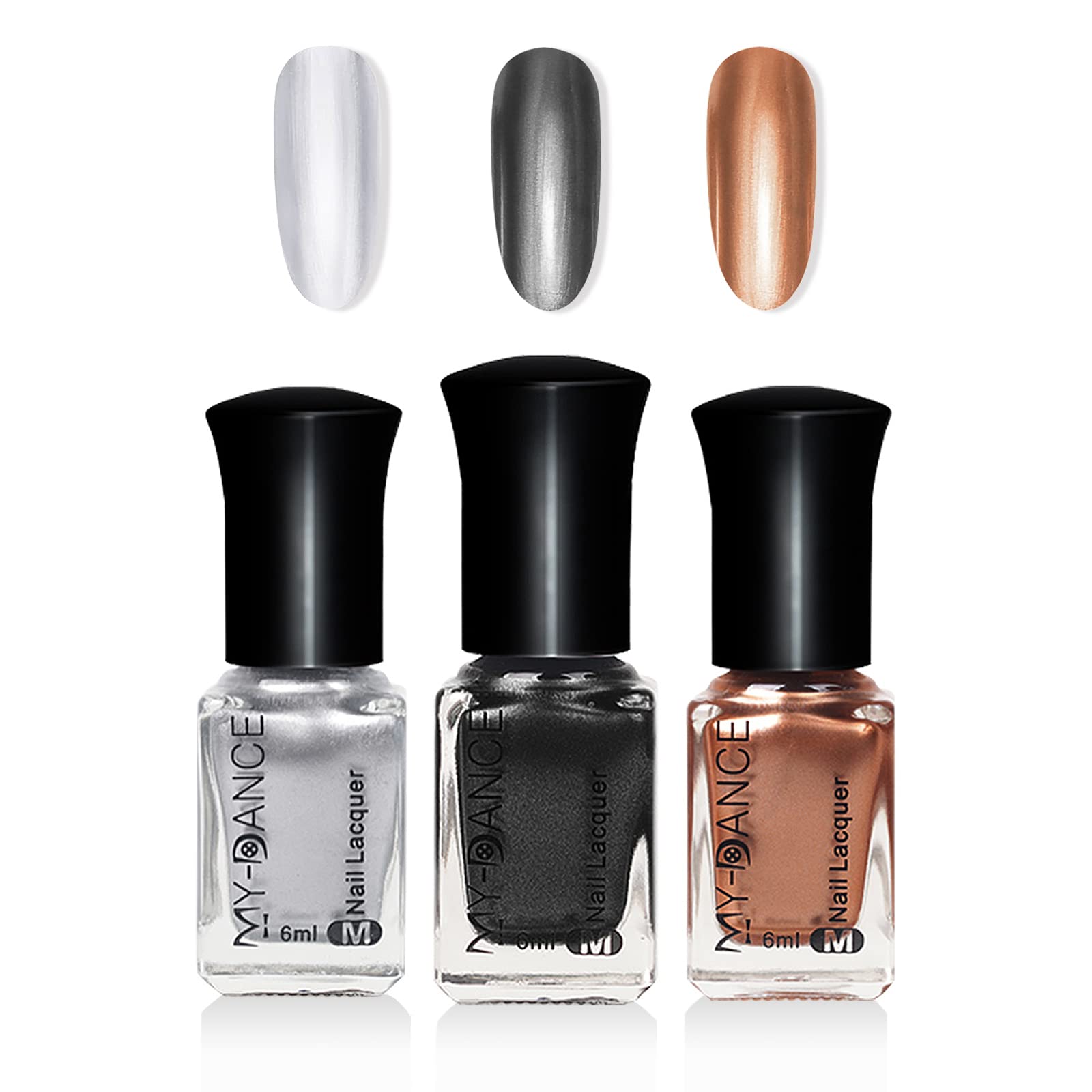 LOKFAR 3 Colors Mirror Metallic Nail Polish Set, Metallic Texture Quick Dry Nail Art Polish - Bright and Shiny Finish Nail Polis