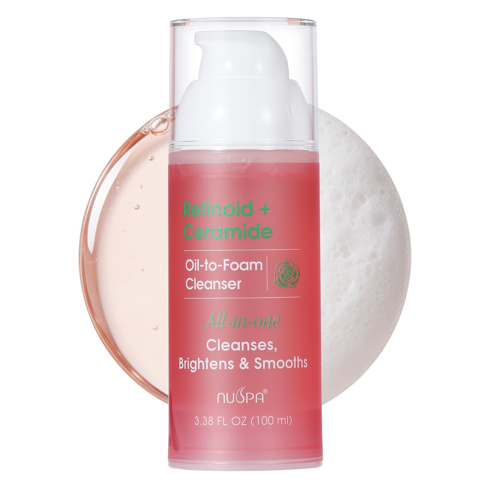 NUSPA Retinoid Ceramide Oil to Foam Facial Cleanser, Exfoliating Foaming Face Wash, Gentle Makeup Remover, Strengthens Skin Barr