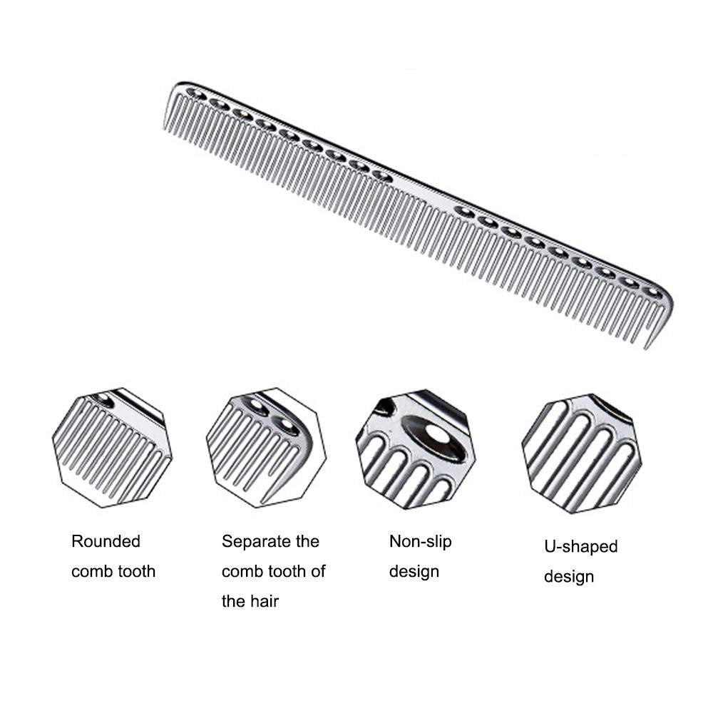 wweenuo Stainless Steel Hair Combs Set - 2 pcs Anti-Static Hairdressing Combs, Silver, Model QE-113