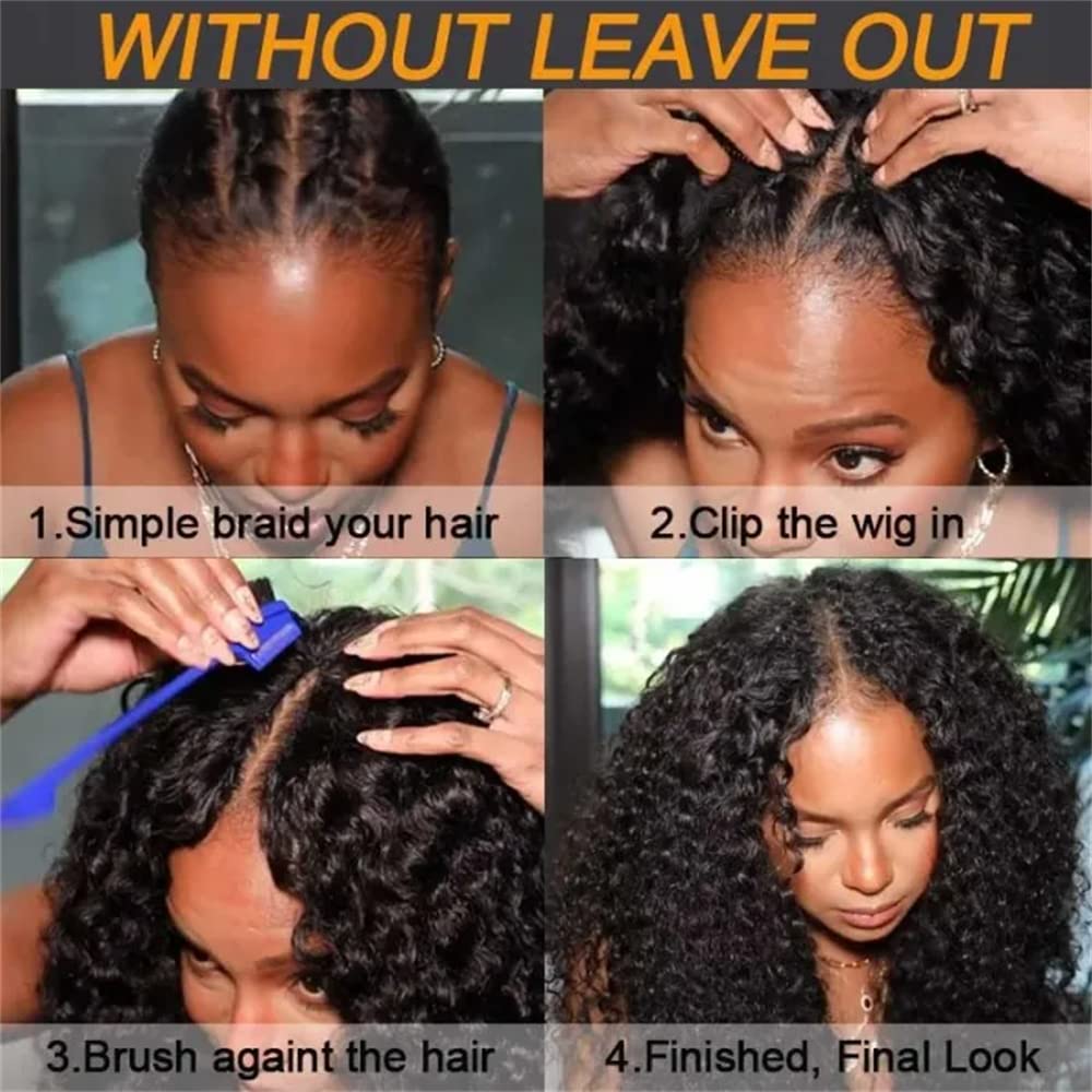 Unice Glueless Kinky Curly V Part Wigs Human Hair No Lace Upgrade U Part Wigs Afro Kinky Curly V Shape Human Hair Wig With Clips