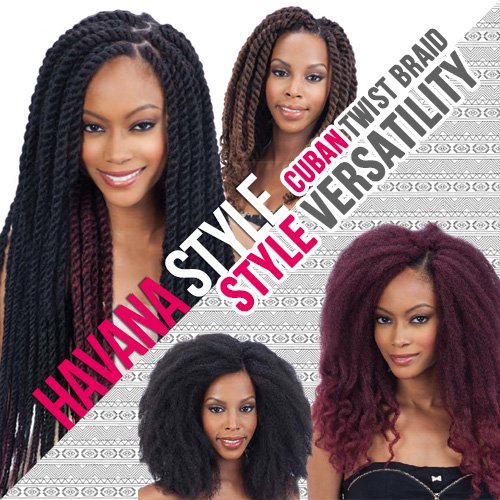 Freetress Equal Synthetic Hair Braids Double Strand Style Cuban Twist Braid 24'' (3-Pack, 1B)