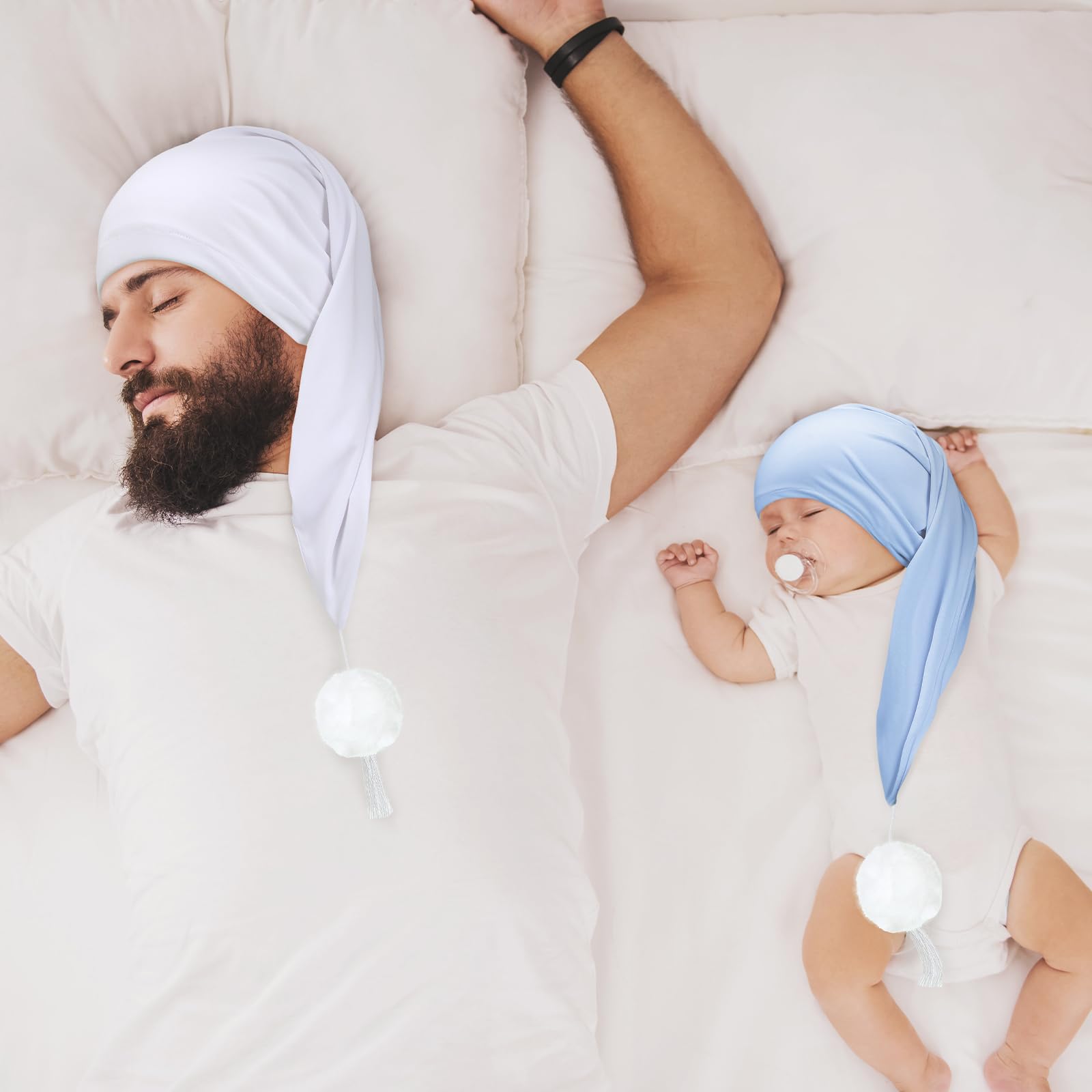 Geyoga 2 Pcs Silk Night Sleeping Cap Men Adjustable Stocking Cap Drawstring Night Sleeping Cap With Pom Ball For Daily Use (Whit