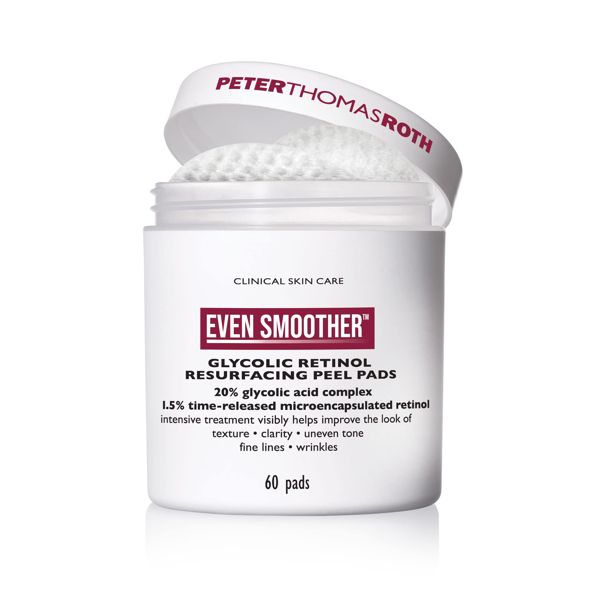 Peter Thomas Roth | Even Smoother? Glycolic Retinol Resurfacing Peel Pads | Glycolic Acid Facial Peel with Retinol for Uneven Te