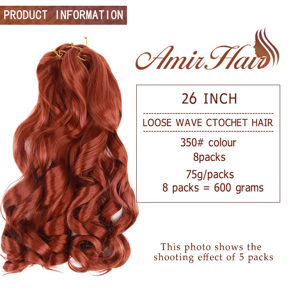 Amir Hair 8 Packs French Curly Braiding Hair 26 Inch Loose Wave Braiding Hair Pre Stretched Synthetic Hair Extensions (26Inch 35