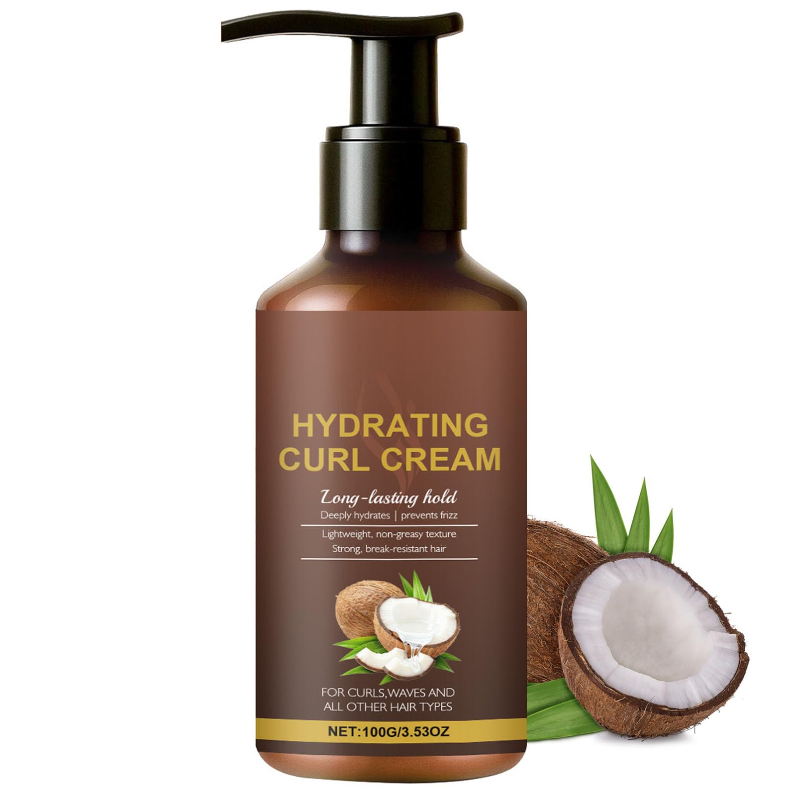 Coconut Oil Curl Defining Cream, Anti Frizz Curl Cream for Enhances Wavy Hair and Curly Hair, Hair Mask Curl Cream to Define All