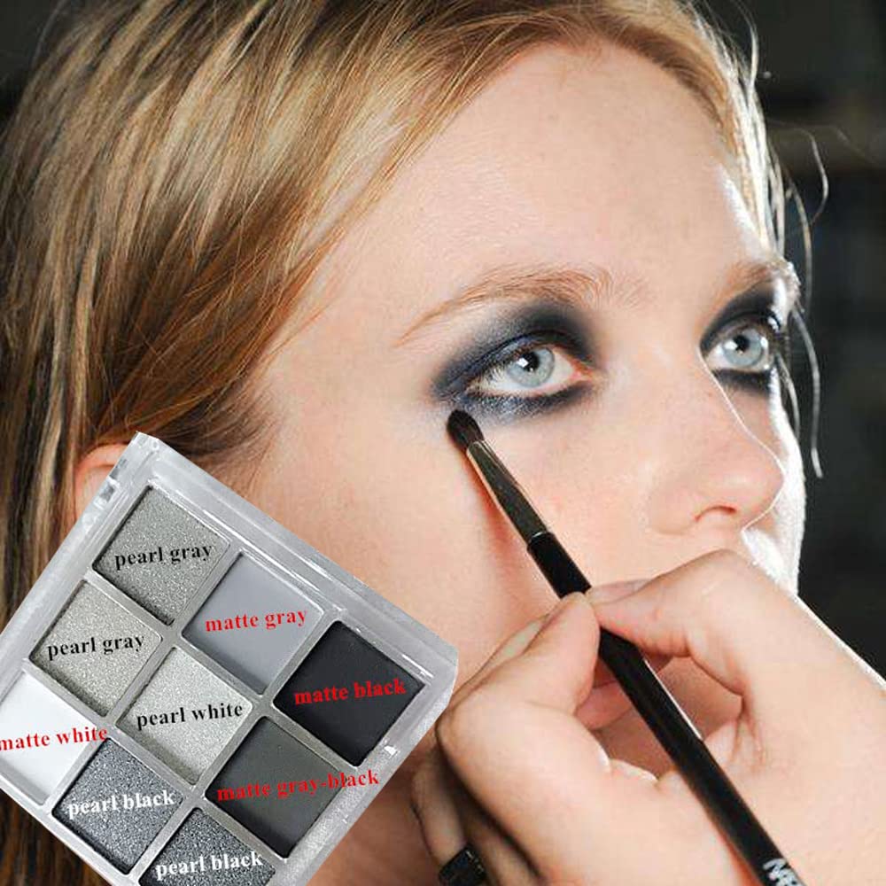 Yeweian Black Smokey Eyeshadow Palette, Eye Black Makeup, 9 Colors Black Silver Gray White Eyeshadow Makeup Palette, Waterproof