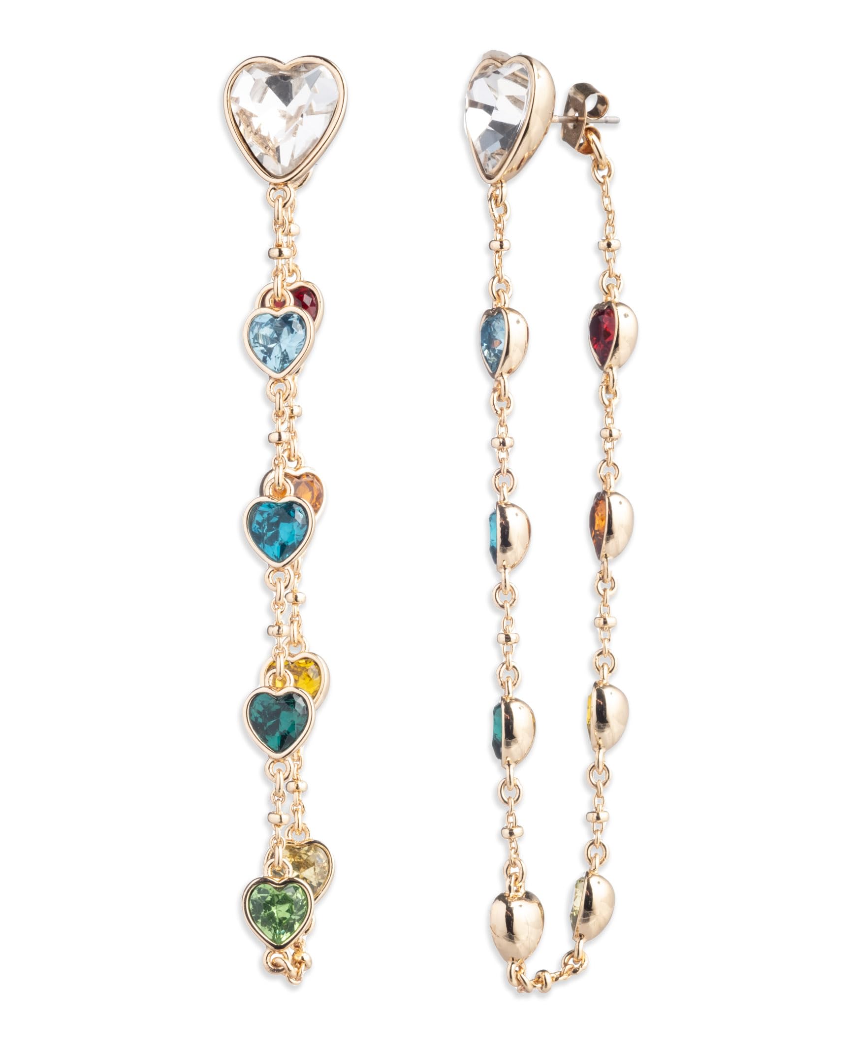 Emily in Paris Gold-plated Multicolor Heart & Chain Front-to-Back Earrings