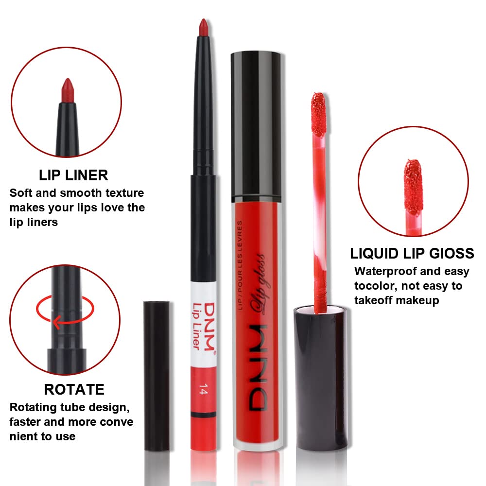 Evpct 2Pcs Ruby Red Matte Lip Liner And Lipstick Combo Dnm Red Lip Gloss Stains Pencil Makeup Set Women Waterproof Long Lasting