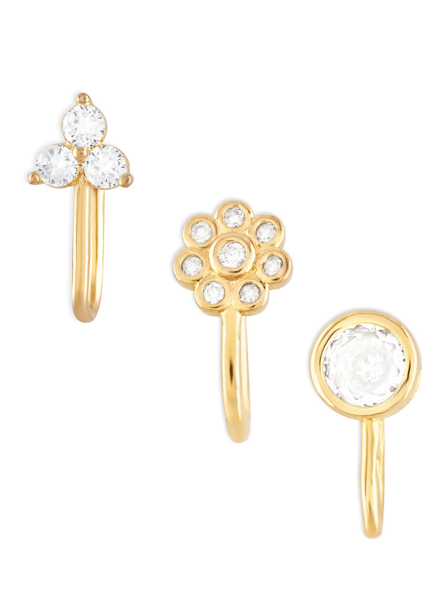 Zaveri Pearls Set Of 3 Gold Tone Cubic Zirconia Contemporary Brass Clip On Nose Pins For WomenZpfk17363