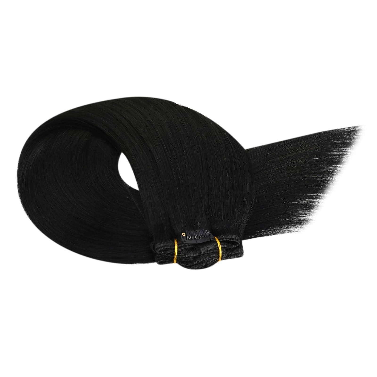 Ugeat 14 Inch Clip In Hair Extensions Real Human Hair #1 Jet Black Double Weft With Lace Human Hair Extensions Clip Ins 8 Pieces