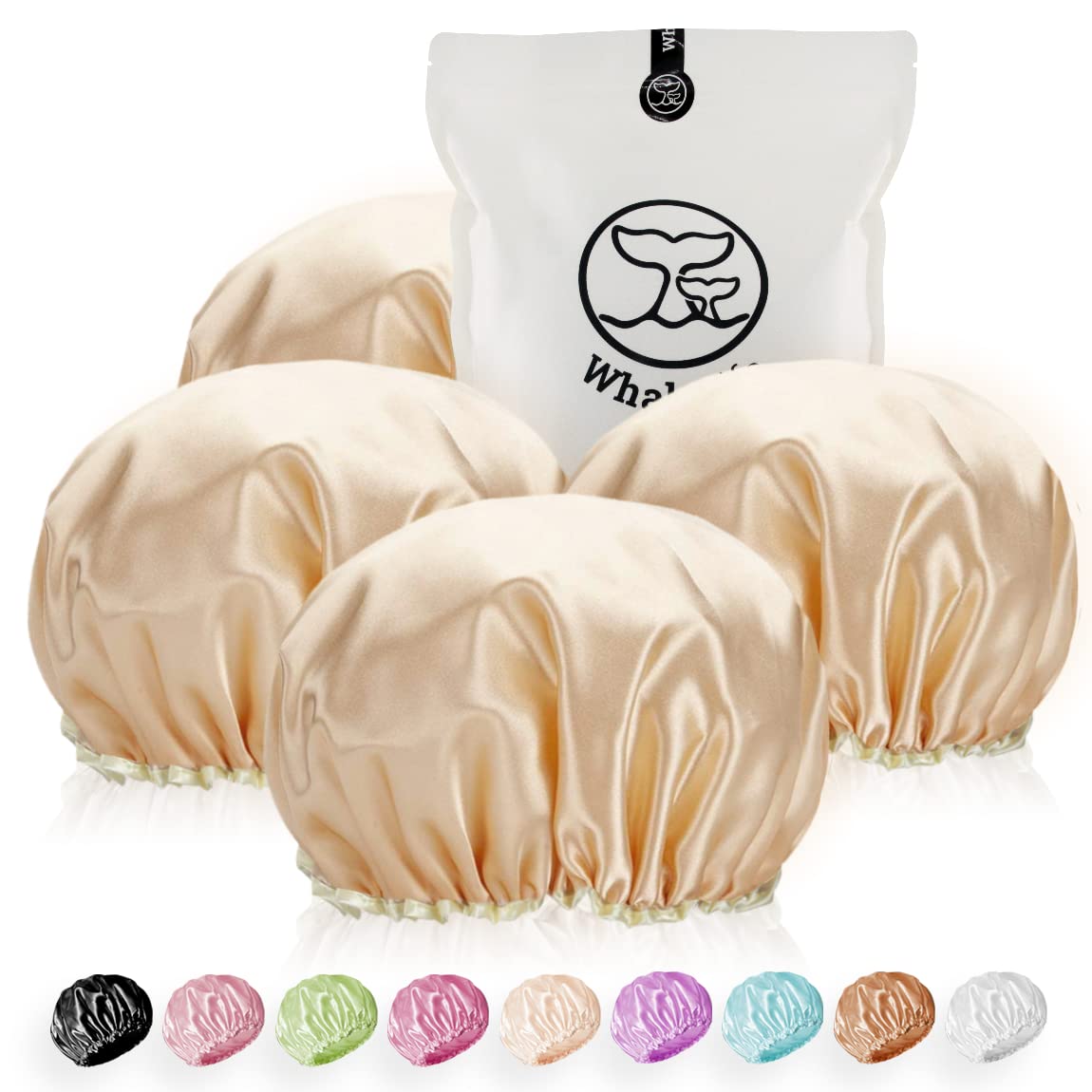 Shower Cap For Women Reusable Extra Large Shower Cap For Men (Golden 4 Pack Large) Satin Double Layer Eva Waterproof Long Hair C