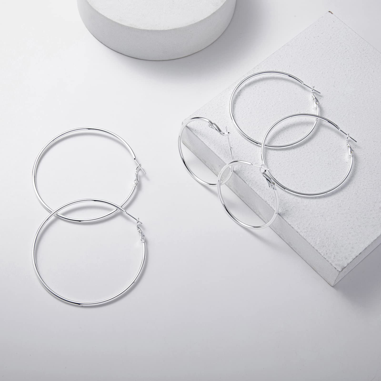 Big Silver Hoop Earrings for Women Hypoallergenic 925 Sterling Silver Post Thin Loop 14K Gold Plated Hoop Earrings Set for Girls