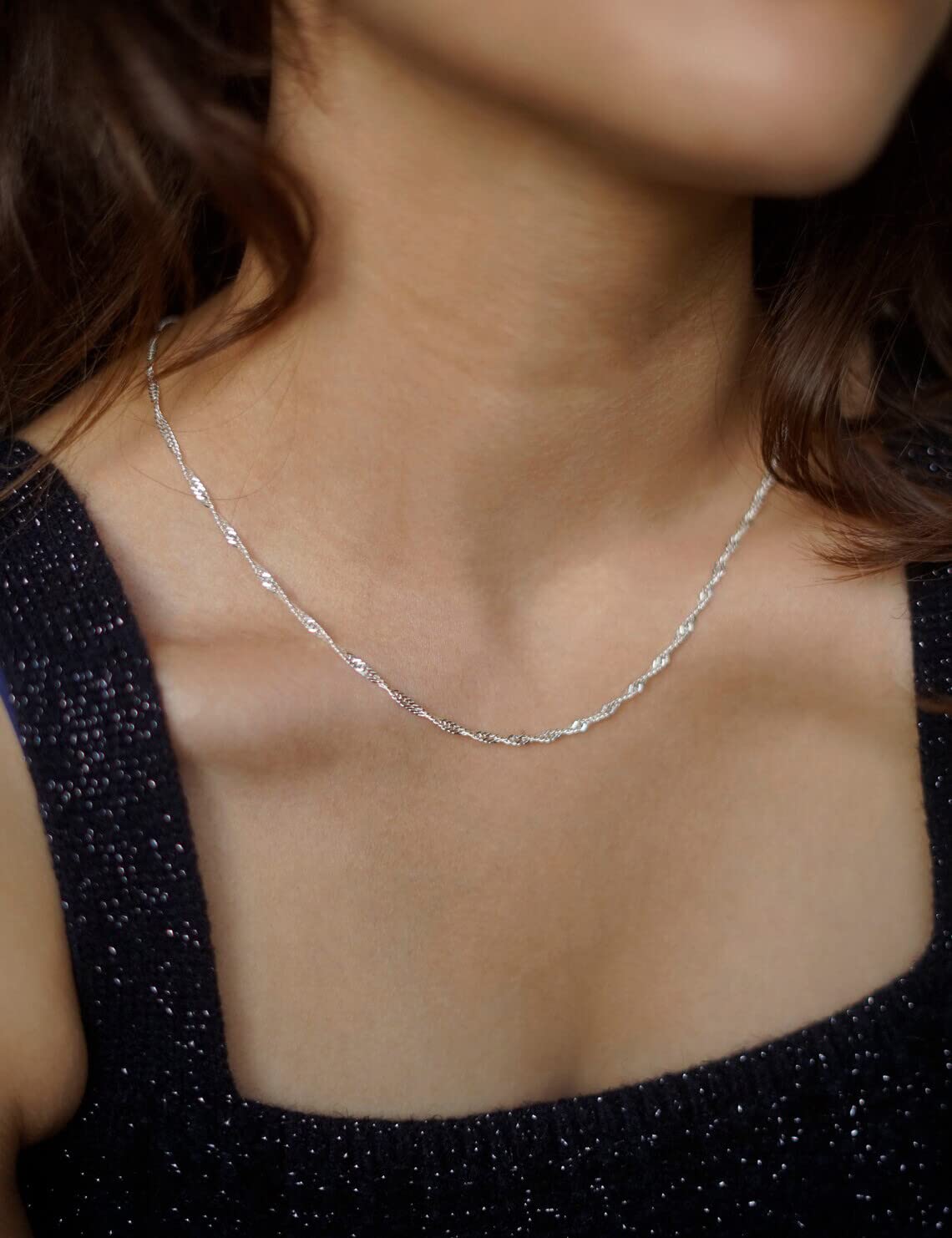 Waitsoul 925 Sterling Silver Singapore Chain Lobster Clasp 2.5mm Necklace for Women Silver Chain 18 Inches Gifts for Her