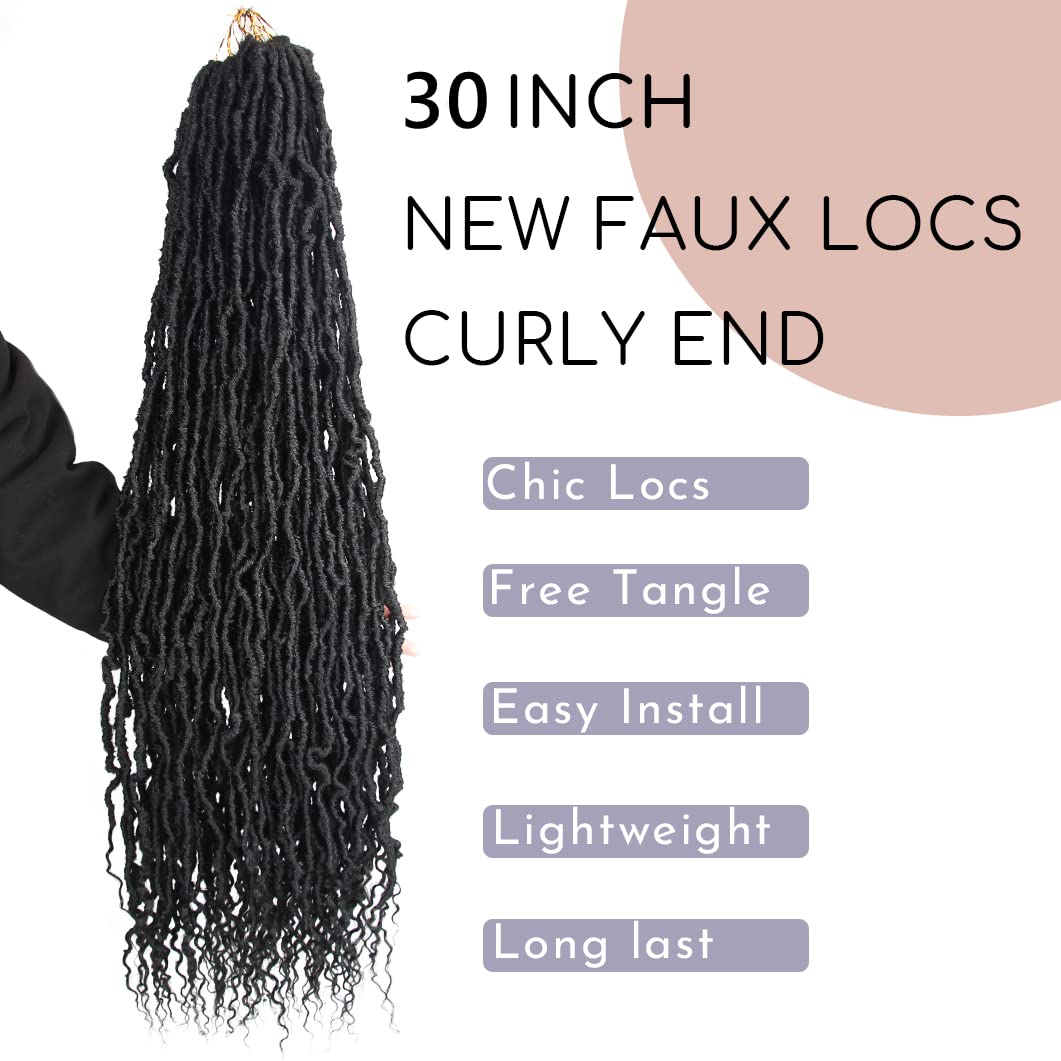 BOHOBABE 30 Inch New Faux Locs With Curly End 6 Packs Soft Locs Crochet Hair 72 Strands Long Natural Crochet Braids (6Packs,2#)
