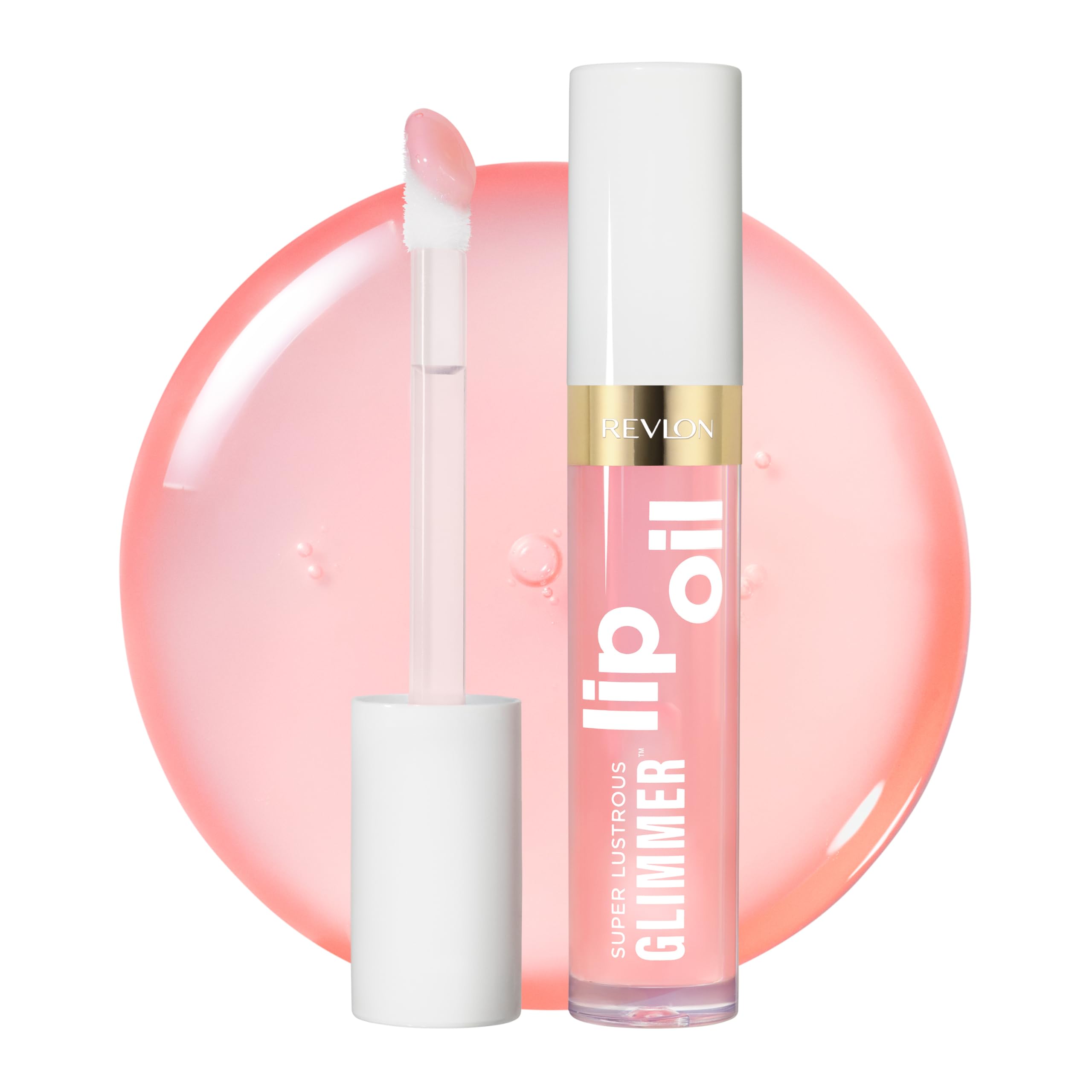 REVLON Super Lustrous Glimmer Lip Oil, Moisturizing & Tinted, Shiny Finish, Made with Plant-Based Squalane, 001 Candy Hearts, 0.
