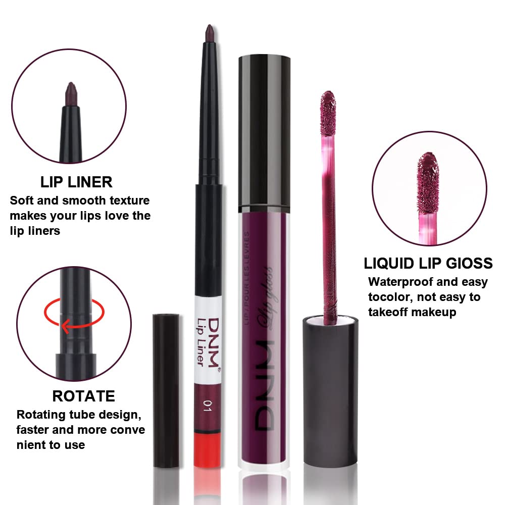 2Pcs Matte Dark Purple Lip Liner And Lipstick Makeup Set, Burgundy Matte Lipstick 24H And Lip Liner Set Deep Berry Matt Lip Glos