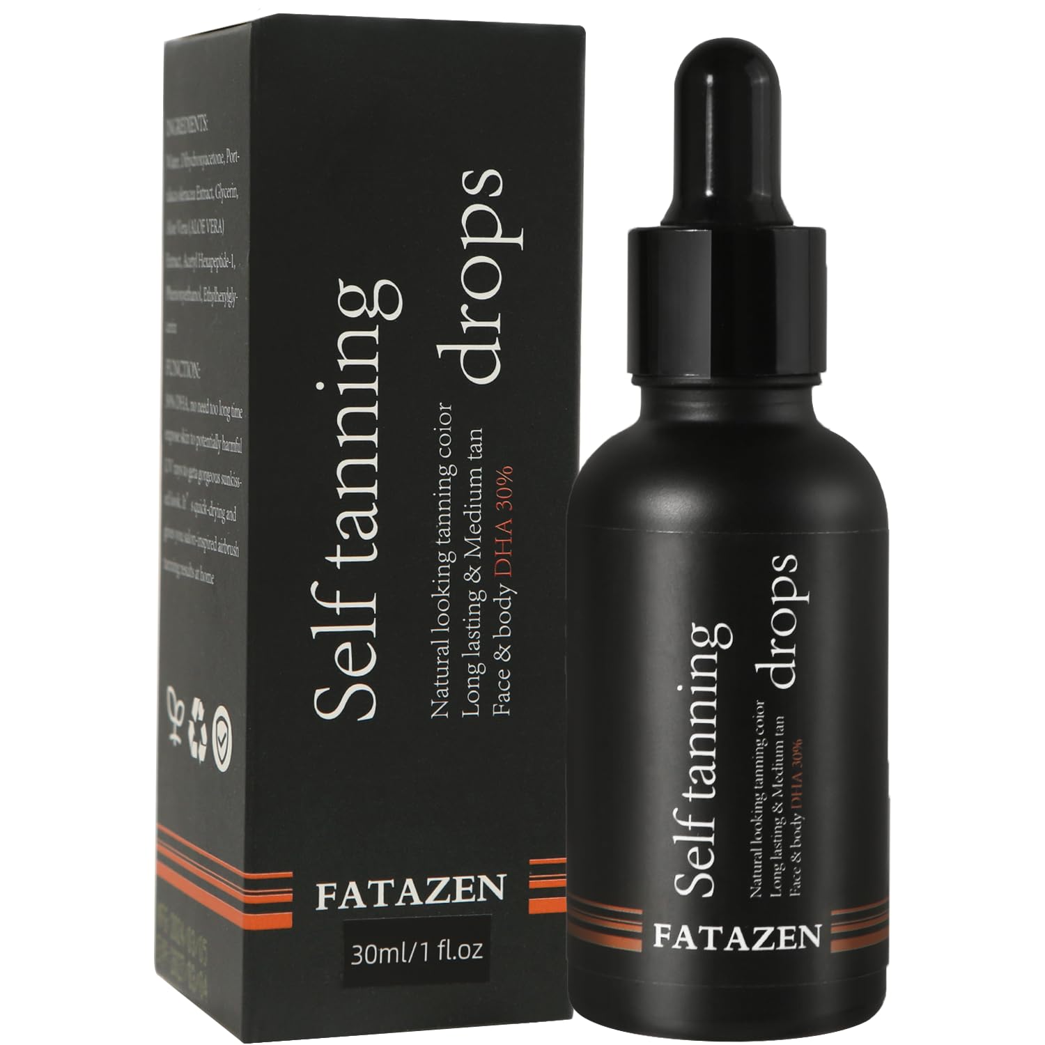 FATAZEN 30 Percent DHA Condensed Self Tanning Drops for Face & Body, Hydrating Natural Bronzing Glow Sunless Tanning Drops with 