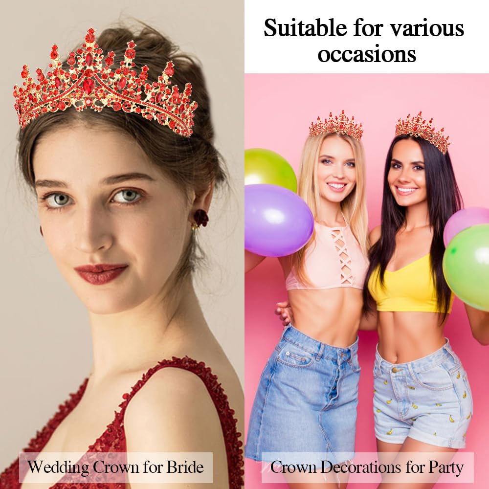 ATODEN Red Tiara Crown Birthday Queen Sash Tiaras and Crowns for Women Girls Crystal Princess Tiara Rhinestone Headbands Quincea