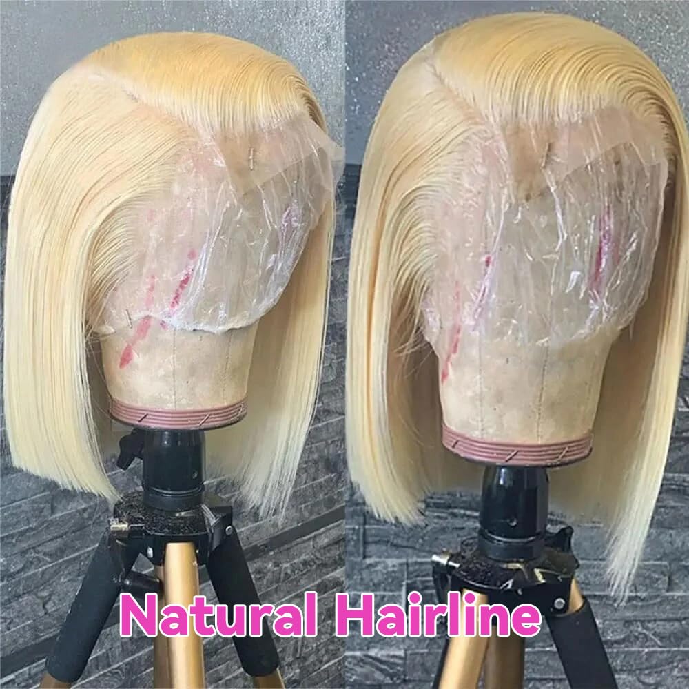 Blonde Bob Wig Human Hair 13X4 Hd Transparent 613 Lace Front Wig Human Hair 8'' 150% Density Pre Plucked With Natural Baby Hair